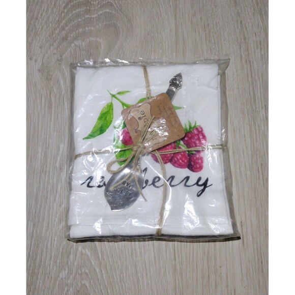 Raspberry Flour Sack Towel with Jam Spreader - New - Picture 1 of 4